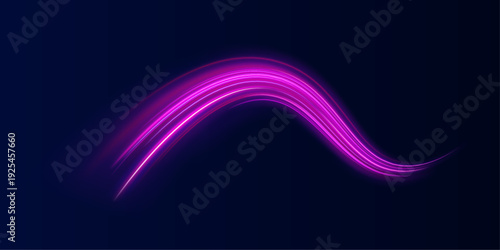 Purple spirals twist elegantly across dark abstract space. Curved luminous lines create dynamic motion. Neon highlights shimmer along every path.