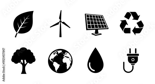 Eco-friendly icons: sustainable energy and environmental symbols for green living