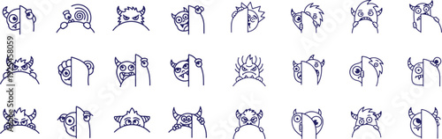 Collection of various blue animal face icons in different styles and expressions