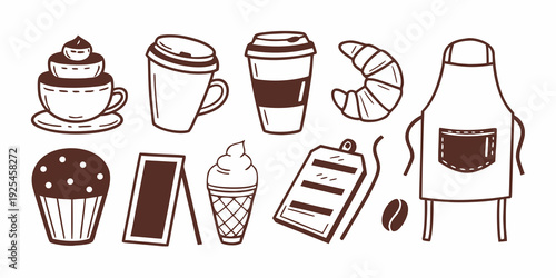 Cafe icons collection delicious coffee and sweet treats in line art style icons for business and menu's design