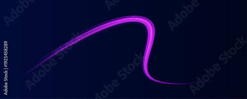 Bright purple spirals twist into dynamic abstract forms. Neon trails emit sparkling highlights across dark space. Curved lines create a sense of motion energy.