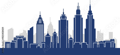 Captivating urban vista showcasing a diverse array of modern skyscrapers, commercial buildings, and architectural structures forming an expansive metropolitan city skyline silhouette