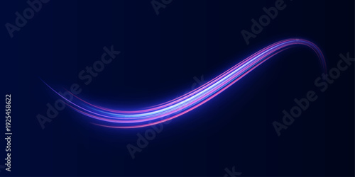 Cyan and purple light streams twist into spiraling shapes. Neon particles sparkle along dynamic curves. Futuristic energy radiates across the dark canvas.