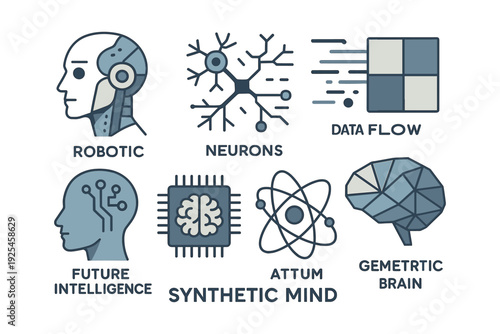 Futuristic technology icons featuring robotics and artificial intelligence concepts