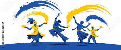 Celebrating the Festival of Colors People joyfully throwing vibrant powders and dancing with pure happiness during a festive gathering