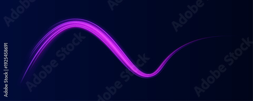 Purple glowing spirals twist into magical abstract patterns. Light trails curve elegantly across dark space. Neon sparks highlight dynamic motion.
