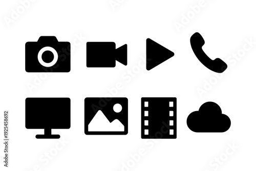 Minimalist media icons collection for multimedia applications and design