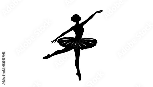 A ballerina silhouette illustration in a graceful dance pose on white background
