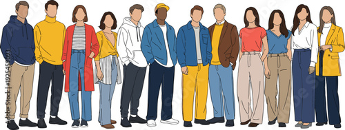 Large group of diverse people standing together in flat vector style for community, corporate team, and social inclusion concept
