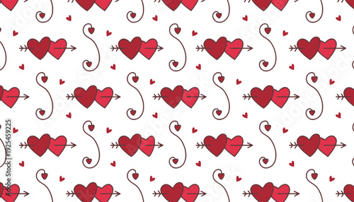 Heart icon illustration with arrows and small hearts on white background
