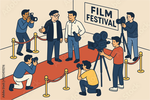 Red carpet event with photographers and celebrities at film festival