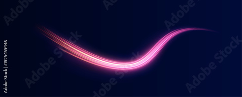Pink light trails spiral into a luminous vortex. Curved dynamic lines form a sense of speed. Neon highlights shimmer like sparkling fire.