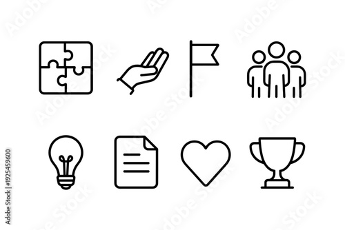Minimalist line icons set: teamwork, creativity, and achievements