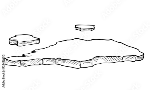 Arctic Ice Floe vector illustration in engraving style. Hand drawn frozen sea element painted by black inks on isolated background for tundra landscape. Linear drawing for ocean wildlife scenes.