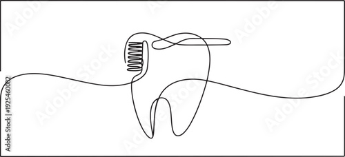 One line dental care clinic poster drawing with frame. Abstract minimal continuous line. one line Icon drawing