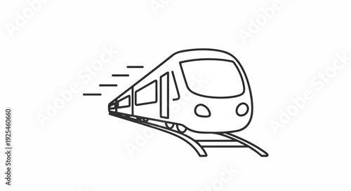 A simple line drawing of a bullet train speeding along a railway track.