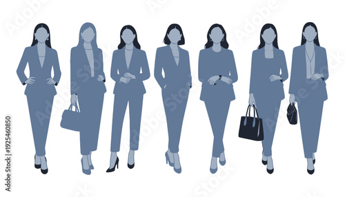Businesswoman silhouette vector illustration set in blue color tones