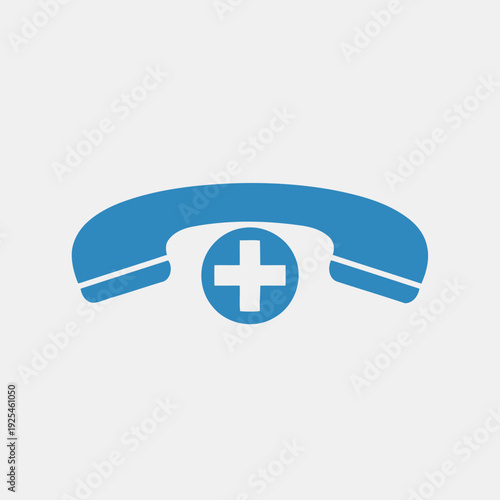 Blue medical emergency phone icon with plus symbol on white background