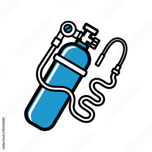 Blue Oxygen Tank with Hose and Regulator, Medical Equipment Icon