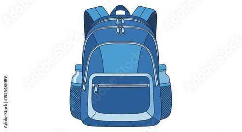 Blue backpack illustration isolated on white ideal for education and design