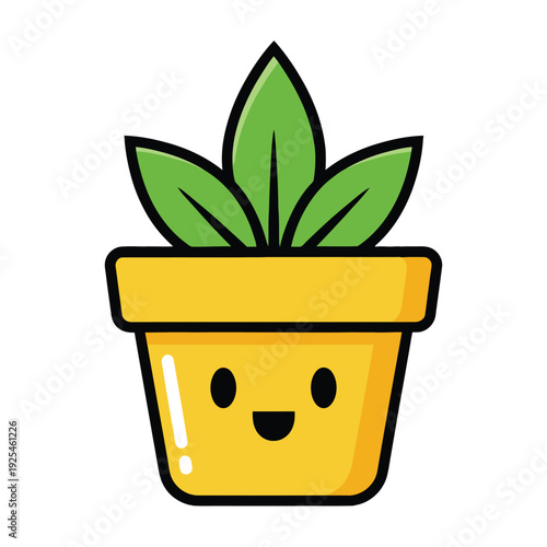 Smiling plant pot with green leaves