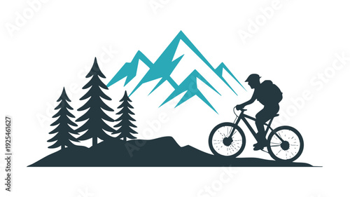 Adventurous mountain biking in nature - minimalist vector illustration