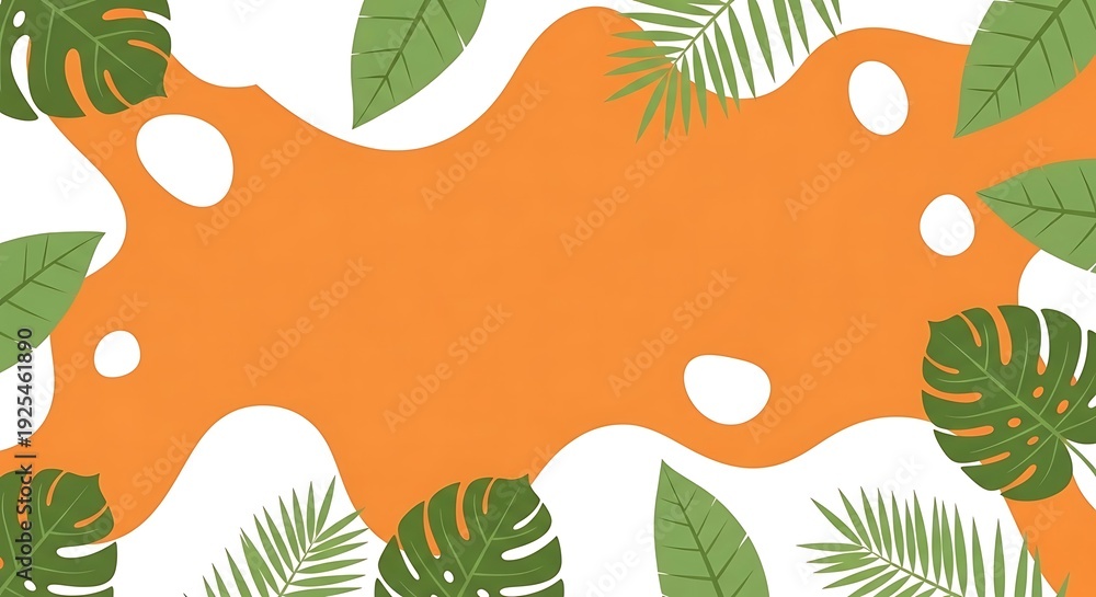Obraz premium Tropical leaf border template with orange abstract shape