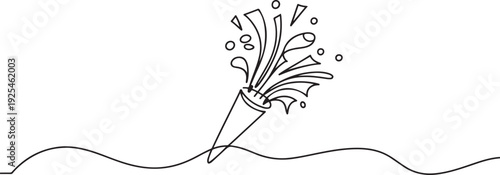 One line of party popper. Abstract minimal continuous line. one line Icon drawing