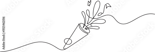 One line of party popper. Abstract minimal continuous line. one line Icon drawing