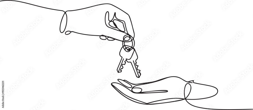 Obraz premium Continuous one line design of receiving car keys. Minimalist style vector. one line Icon drawing