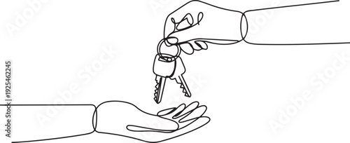 Continuous one line design of receiving car keys. Minimalist style vector. one line Icon drawing