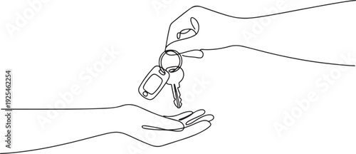 Continuous one line design of receiving car keys. Minimalist style vector. one line Icon drawing