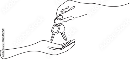 Continuous one line design of receiving car keys. Minimalist style vector. one line Icon drawing