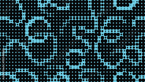 Abstract halftone pattern background with black dots on cyan aqua color digital art texture with vector illustration