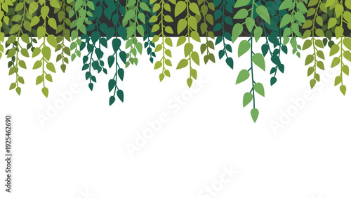 Trailing green vines with hanging foliage along the top edge.