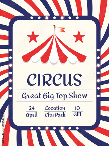 Circus poster template with big top tent vintage carnival show advertisement design
