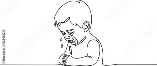 One continuous line a little boy crying. Minimalist style. one line Icon drawing