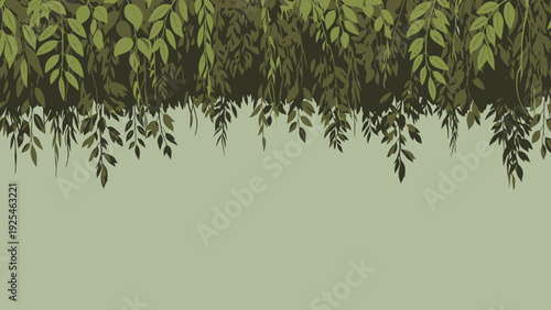 Dense hanging green leaves forming leafy canopy.