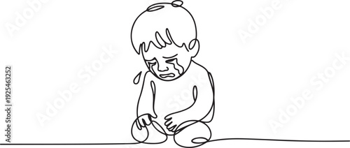 One continuous line a little boy crying. Minimalist style. one line Icon drawing