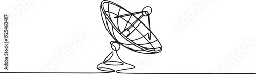 Continuous line design of satellite antenna. Technology device symbol design concept. one line Icon drawing