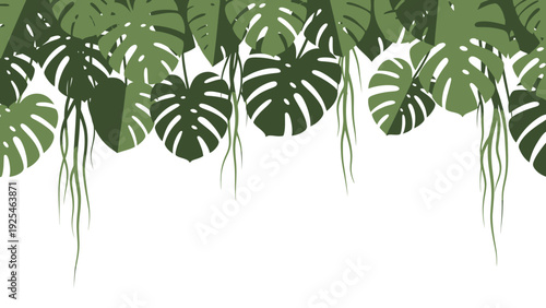 Lush Hanging Tropical Leaves Create Green Jungle Foliage Effect.