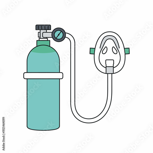 Oxygen tank with mask, medical equipment for breathing support, healthcare and emergency aid