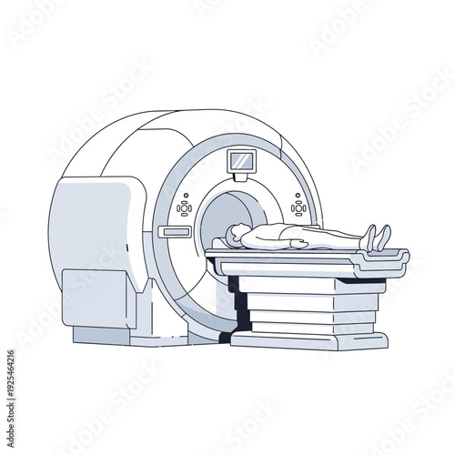 Patient undergoing MRI scan in a modern medical imaging machine