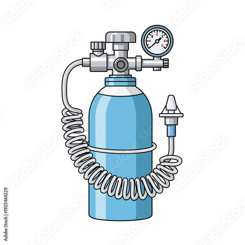 Portable Oxygen Tank with Regulator and Nasal Cannula - Medical Equipment Illustration