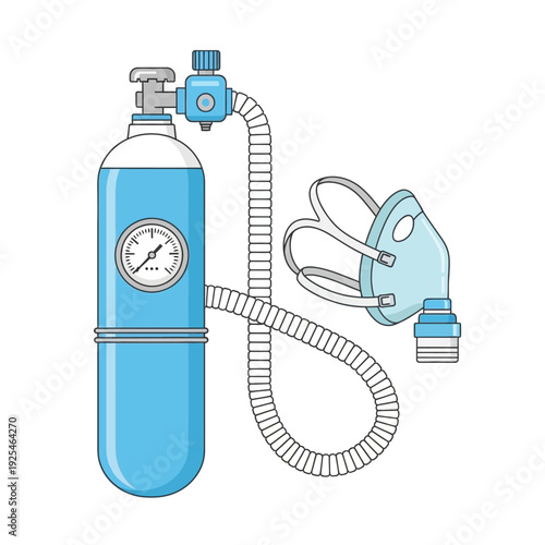 Oxygen Tank and Mask for Medical Respiration - Medical Equipment Illustration