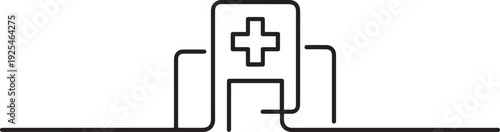 One line a hospital building with a medical. Abstract minimal continuous line. one line Icon drawing
