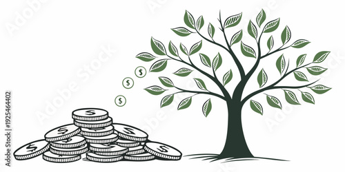 Growth and stability depicted through a tree and a stack of coins.