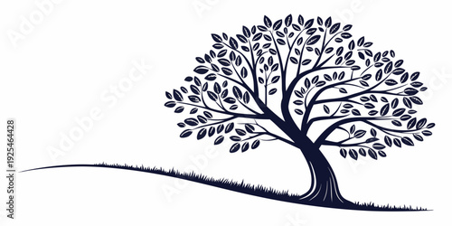Elegant black and white illustration of a solitary tree with sprawling branches