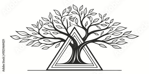 Ancient tree growing out of a pyramid structure symbolizing strength and wisdom