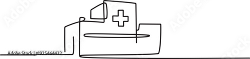 One line a hospital building with a medical. Abstract minimal continuous line. one line Icon drawing